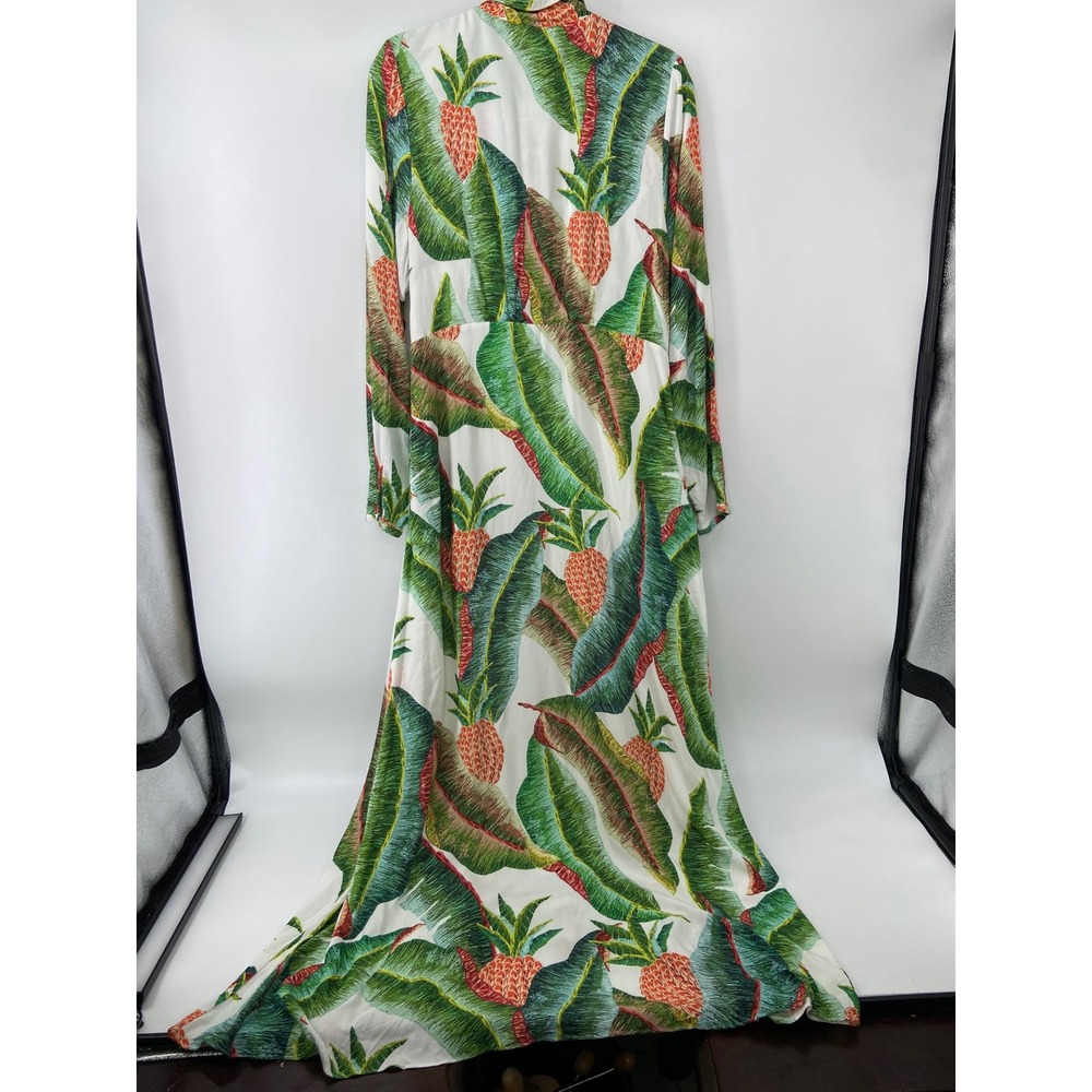 Farm Rio Maxi Dress Women Large Forest Palm Pineapple Plunging Neckline Tropical - Picture 3 of 11